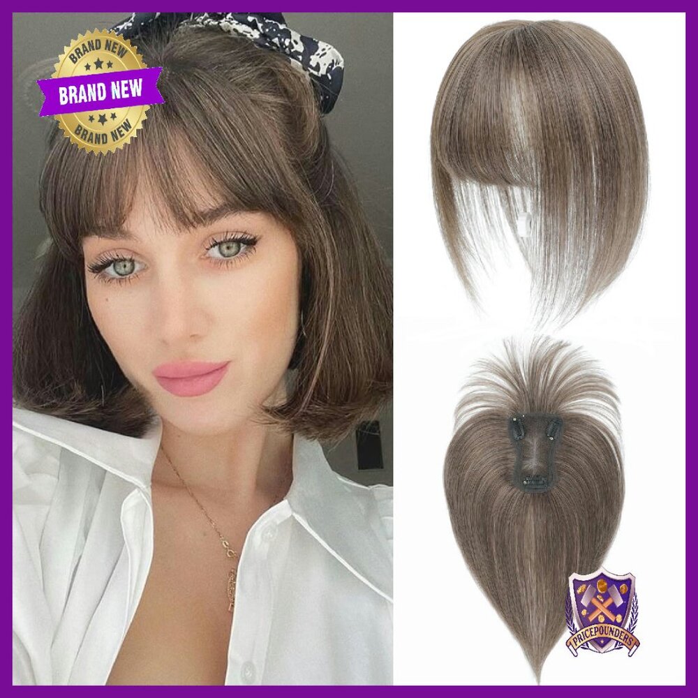 Real Human Hair Topper With Bangs 4x3 Swiss Base For Thinning Hair